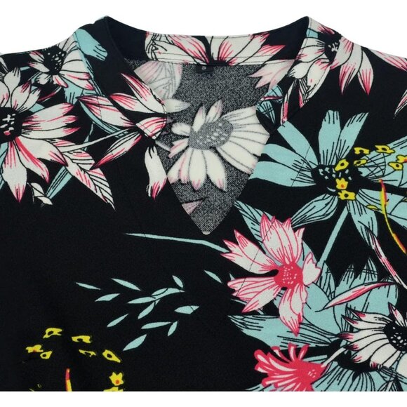 Women Floral 2 Short Puff Sleeve Flare Semi-Formal Summer Dress With Pockets - Picture 3 of 4